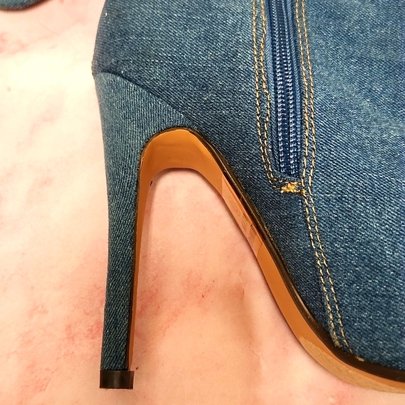 Brand New OPEN TOE DISTRESSED DENIM STILETTO FASHION THIGH-HI BOOTS-7 - Picture 4 of 6